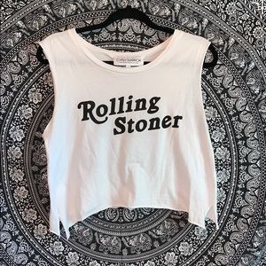 GYPSY WARRIOR white ‘Rolling Stoner’ cropped tank